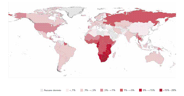 Prévalence du VIH au niveau mondial, 2009